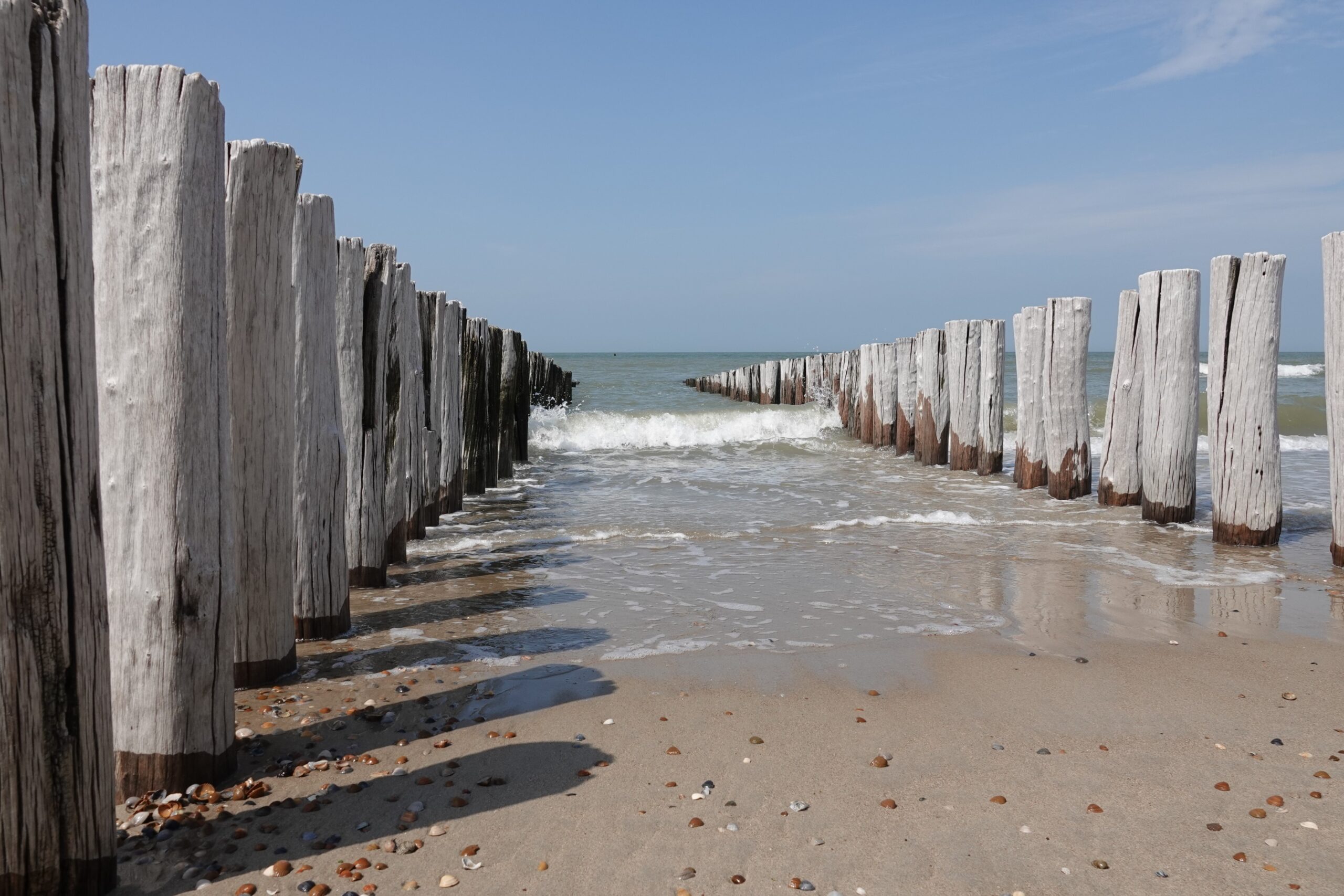Golfbrekers op het strand van Domburg.