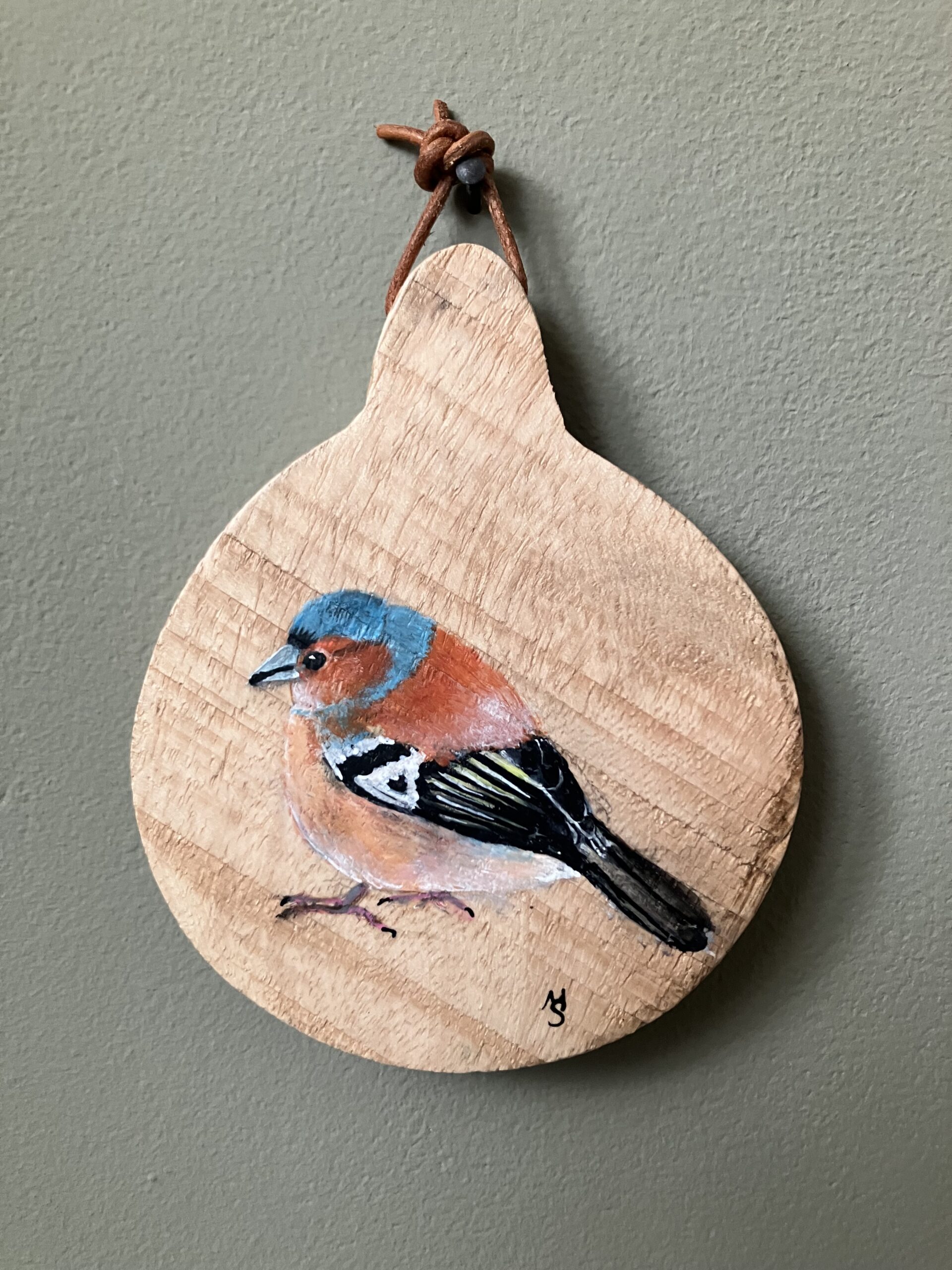 Mini schilderijtje Vink (∅ 10 cm), ook te gebruiken als onderzetter. Prijs 14,95.