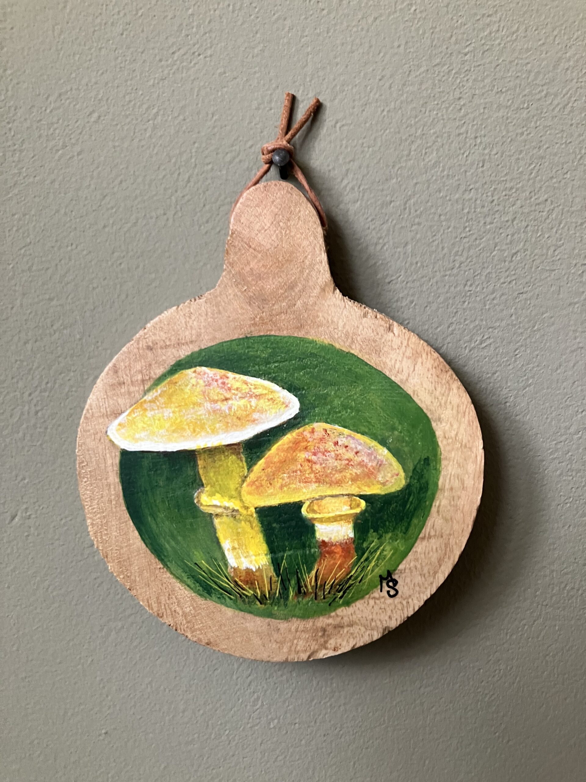 Mini schilderijtje Paddenstoel (∅ 10 cm), ook te gebruiken als onderzetter. Prijs 14,95.