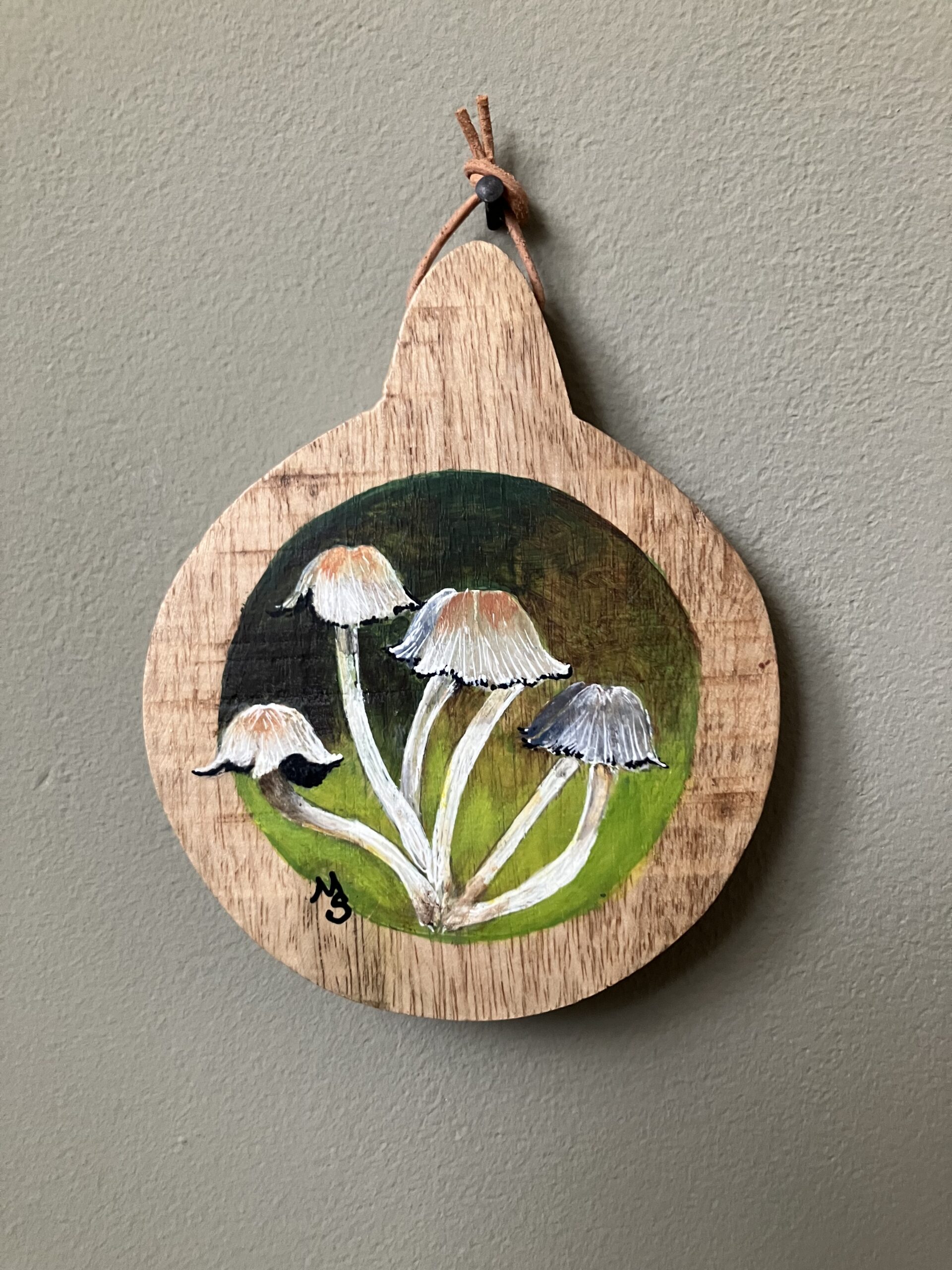 Mini schilderijtje Paddenstoel (∅ 10 cm), ook te gebruiken als onderzetter. Prijs 14,95.