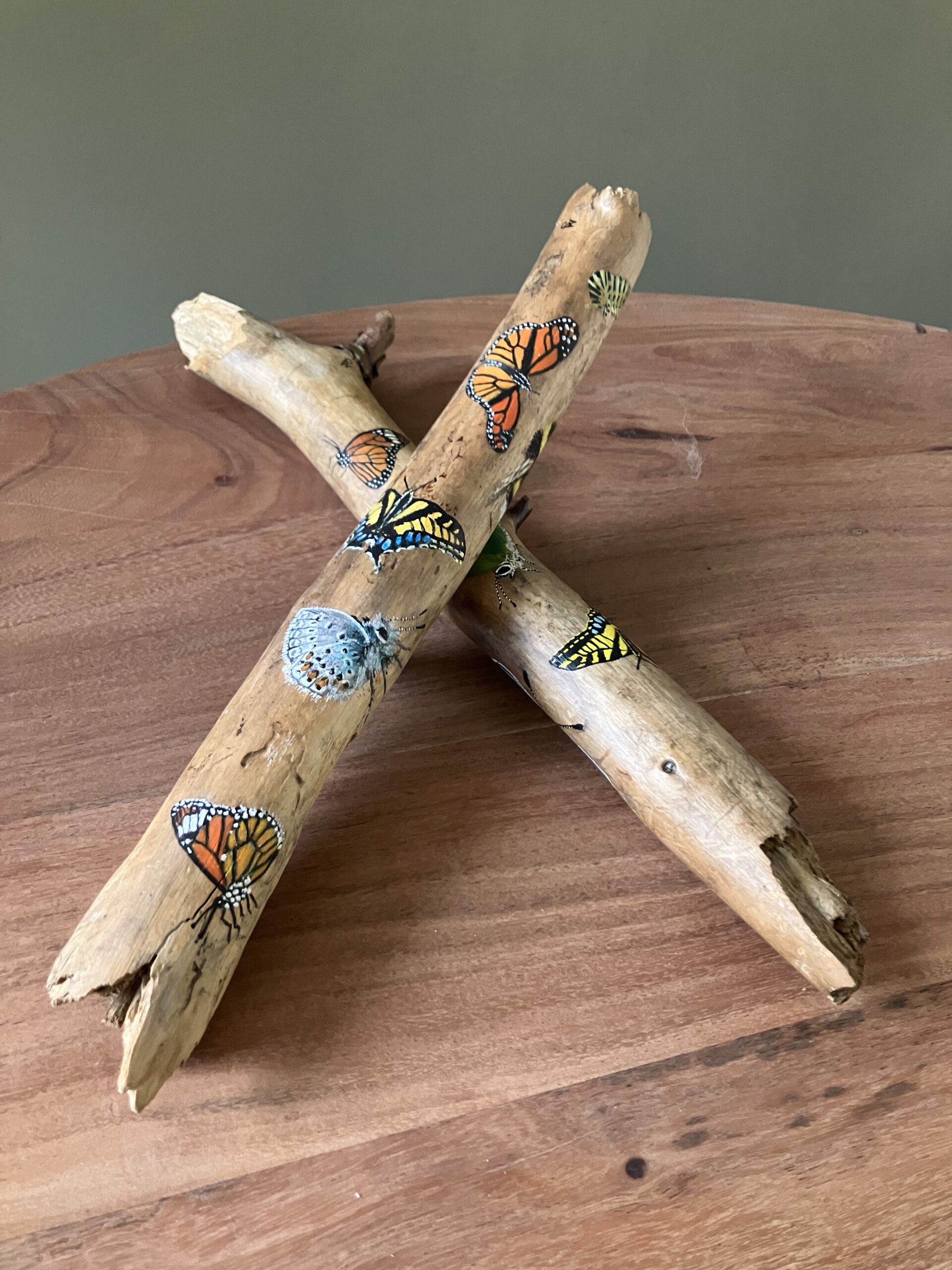 Beschilderde takken uit de duinen van Texel (37 en 40 cm). Setprijs 19,95.